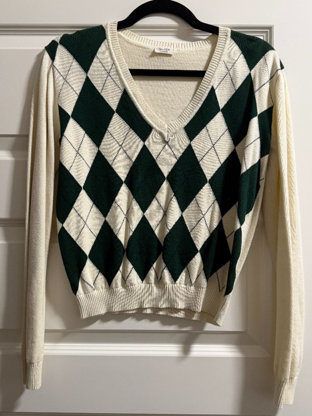 John Galt Brandy Melville V Neck Argyle Sweater, One size